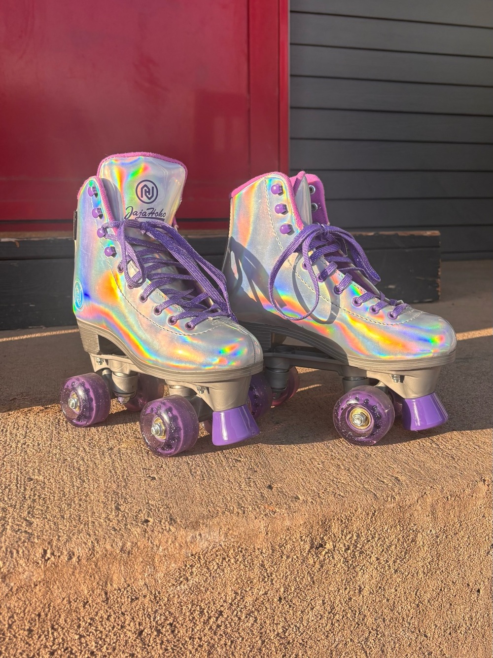Holographic Retro Roller Skates with Purple Accents